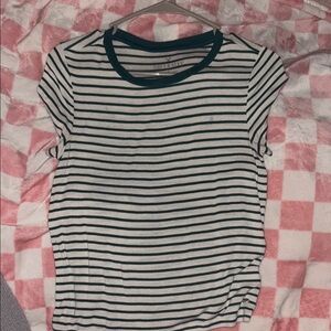 American Eagle Outfitters White Tee with Dark Teal Stripes